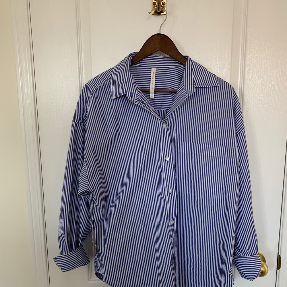 Babaton Navy Pinstripe Blouse
